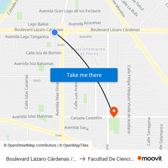 Boulevard Lázaro Cárdenas / Calzada Anáhuac to Facultad De Ciencias Humanas map