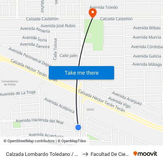 Calzada Lombardo Toledano / Avenida Hacienda Del Real to Facultad De Ciencias Humanas map