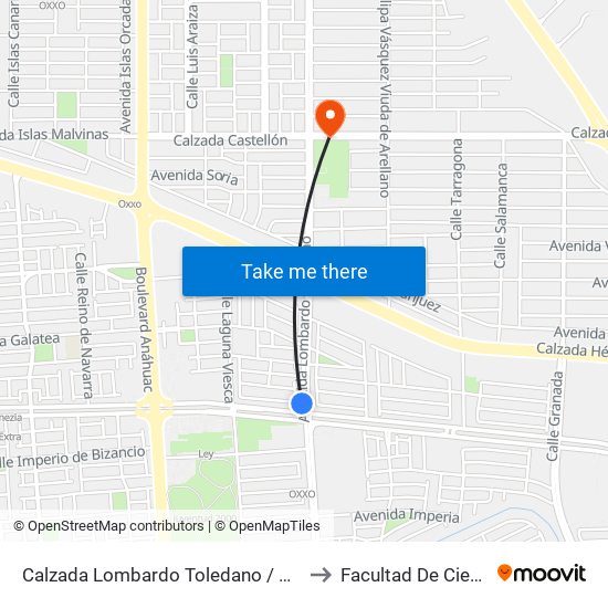 Calzada Lombardo Toledano / Calzada Laguna Xochimilco to Facultad De Ciencias Humanas map