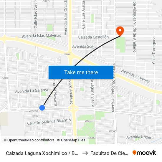 Calzada Laguna Xochimilco / Boulevard De Los Monarcas to Facultad De Ciencias Humanas map
