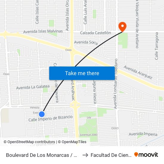 Boulevard De Los Monarcas / Avenida De Los Aragones to Facultad De Ciencias Humanas map