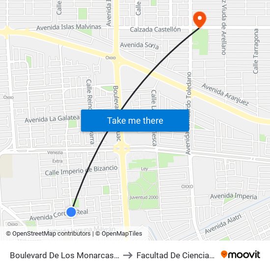 Boulevard De Los Monarcas / Corona Real to Facultad De Ciencias Humanas map