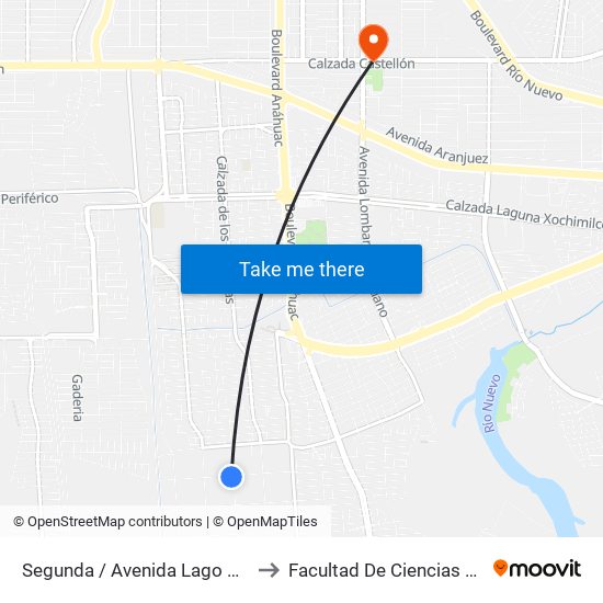 Segunda / Avenida Lago Xochimilco to Facultad De Ciencias Humanas map