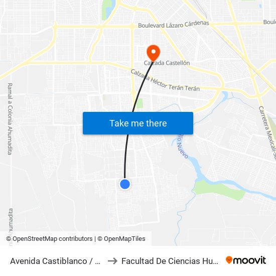 Avenida Castiblanco / Ocaña to Facultad De Ciencias Humanas map