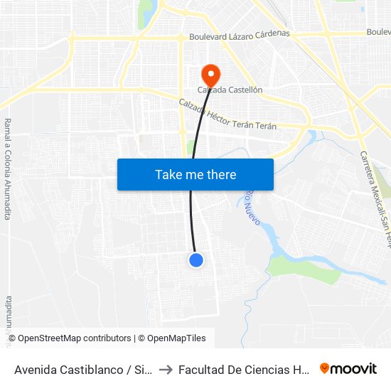 Avenida Castiblanco / Siqueiros to Facultad De Ciencias Humanas map