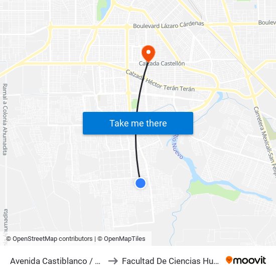 Avenida Castiblanco / Estella to Facultad De Ciencias Humanas map