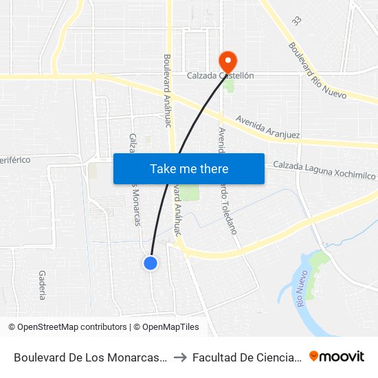 Boulevard De Los Monarcas / Puerto Llano to Facultad De Ciencias Humanas map