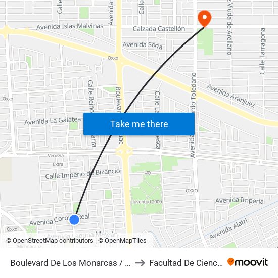 Boulevard De Los Monarcas / Avenida Corona Real to Facultad De Ciencias Humanas map
