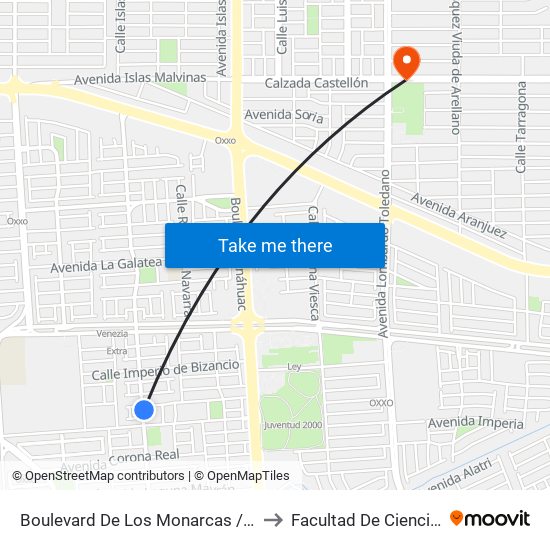 Boulevard De Los Monarcas / Leonardo Da Vinci to Facultad De Ciencias Humanas map