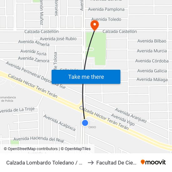 Calzada Lombardo Toledano / Calzada Héctor Terán Terán to Facultad De Ciencias Humanas map