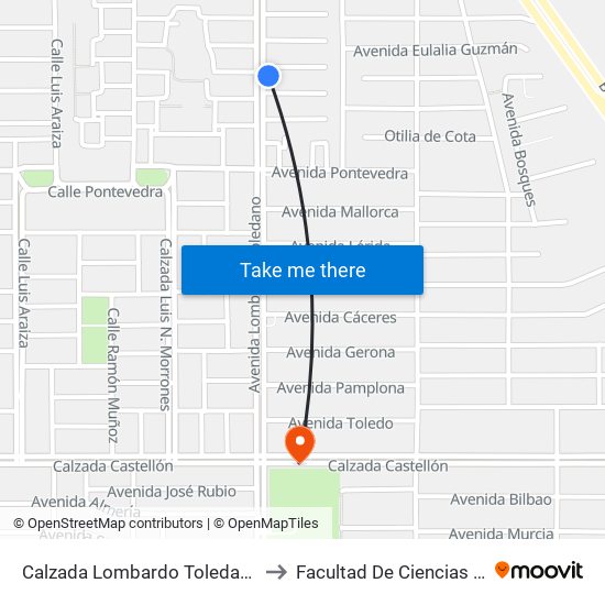 Calzada Lombardo Toledano / Orozco to Facultad De Ciencias Humanas map