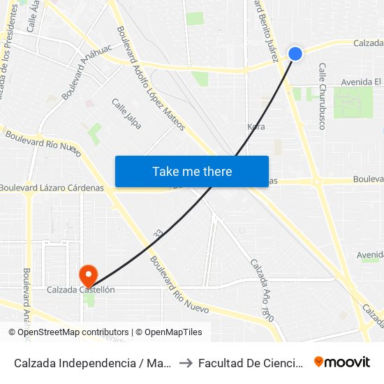 Calzada Independencia / María Fermín Rivera to Facultad De Ciencias Humanas map