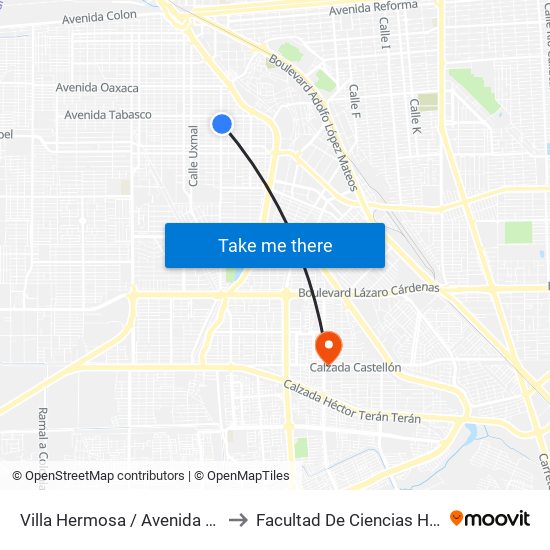 Villa Hermosa / Avenida Veracruz to Facultad De Ciencias Humanas map