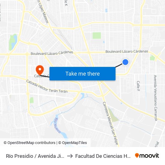 Río Presidio / Avenida Jiquilpan to Facultad De Ciencias Humanas map