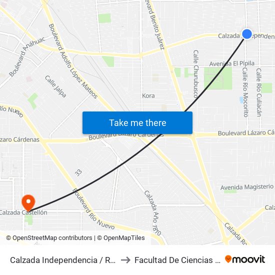 Calzada Independencia / Río Mocorito to Facultad De Ciencias Humanas map