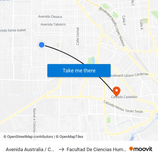 Avenida Australia / Ceylán to Facultad De Ciencias Humanas map