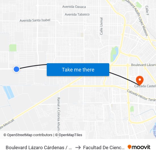 Boulevard Lázaro Cárdenas / Paseo Viñas Del Sol to Facultad De Ciencias Humanas map