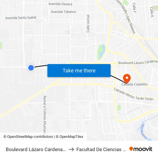 Boulevard Lázaro Cárdenas / Río Nilo to Facultad De Ciencias Humanas map
