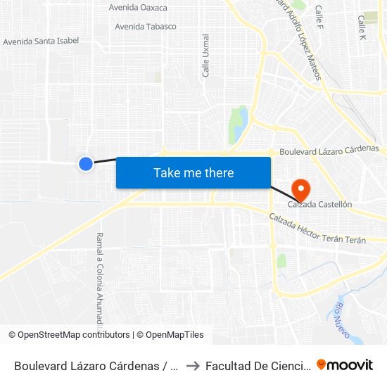 Boulevard Lázaro Cárdenas / Avenida Yugoslavia to Facultad De Ciencias Humanas map