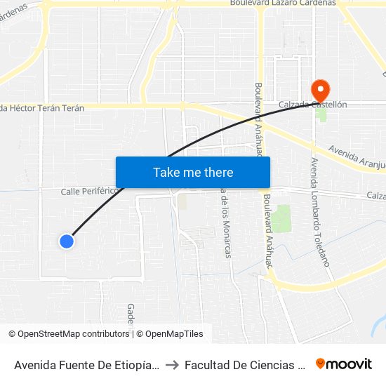Avenida Fuente De Etiopía / Justicia to Facultad De Ciencias Humanas map