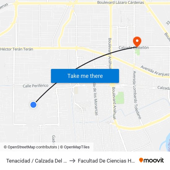 Tenacidad / Calzada Del Castillo to Facultad De Ciencias Humanas map