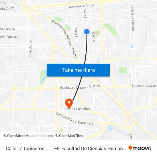 Calle I / Tapiceros Sur to Facultad De Ciencias Humanas map