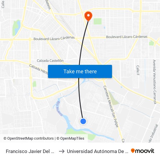 Francisco Javier Del Castillo / Francisco De Paula to Universidad Autónoma De Baja California - Campus Mexicali map