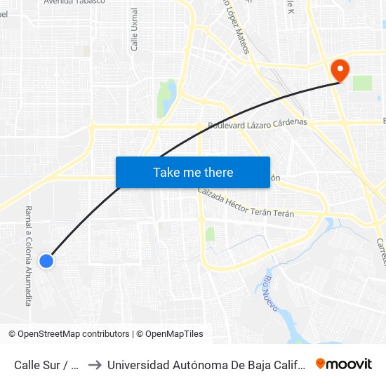 Calle Sur / Poinsetia to Universidad Autónoma De Baja California - Campus Mexicali map