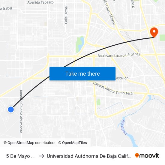 5 De Mayo / Doceava to Universidad Autónoma De Baja California - Campus Mexicali map