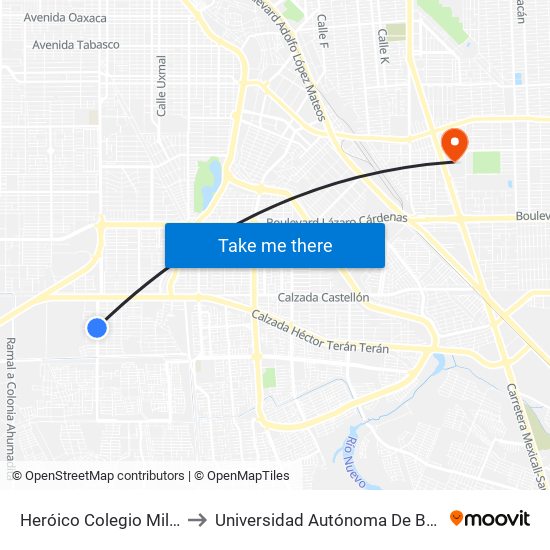 Heróico Colegio Militar / Valentín Canalizó to Universidad Autónoma De Baja California - Campus Mexicali map