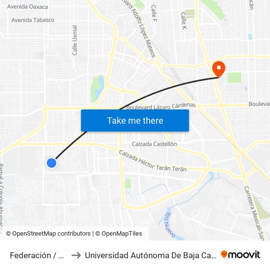 Federación / Pedro García to Universidad Autónoma De Baja California - Campus Mexicali map