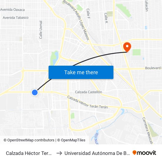 Calzada Héctor Terán Terán / Los Capitanes to Universidad Autónoma De Baja California - Campus Mexicali map