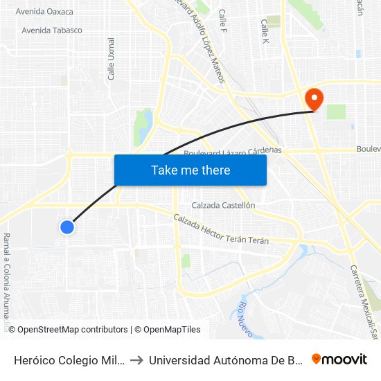 Heróico Colegio Militar / Valentín Canalizó to Universidad Autónoma De Baja California - Campus Mexicali map