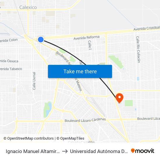 Ignacio Manuel Altamirano / Avenida Francisco Madero to Universidad Autónoma De Baja California - Campus Mexicali map