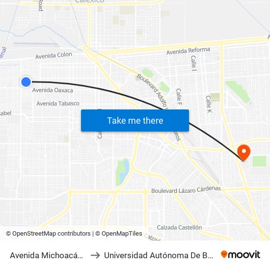 Avenida Michoacán / Bahía De San Jorge to Universidad Autónoma De Baja California - Campus Mexicali map