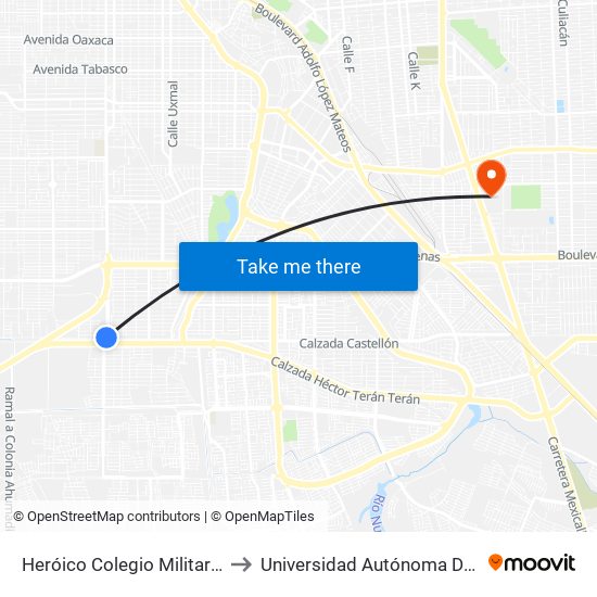 Heróico Colegio Militar / Encinas Oeste O Encinas Este to Universidad Autónoma De Baja California - Campus Mexicali map