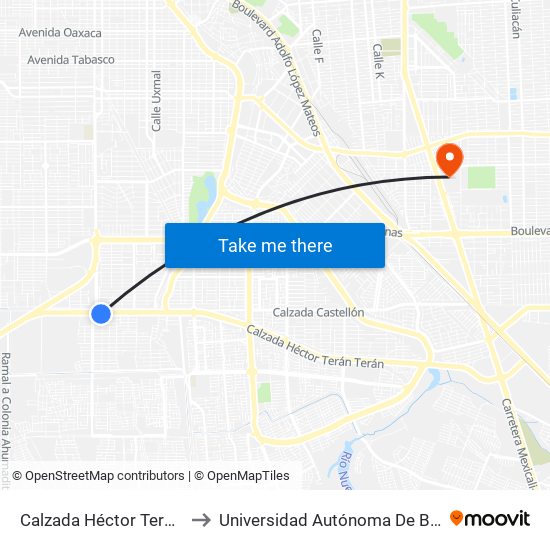 Calzada Héctor Terán Terán / Mariano Salas to Universidad Autónoma De Baja California - Campus Mexicali map