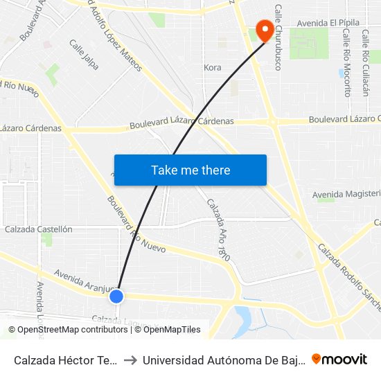 Calzada Héctor Terán Terán / Granada to Universidad Autónoma De Baja California - Campus Mexicali map