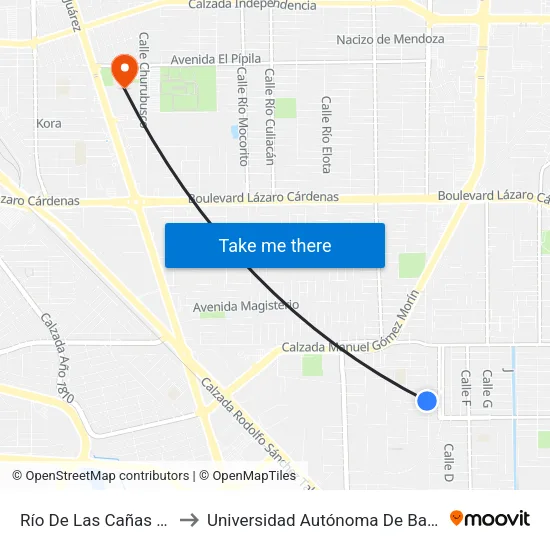 Río De Las Cañas / Presa Las Vírgenes to Universidad Autónoma De Baja California - Campus Mexicali map