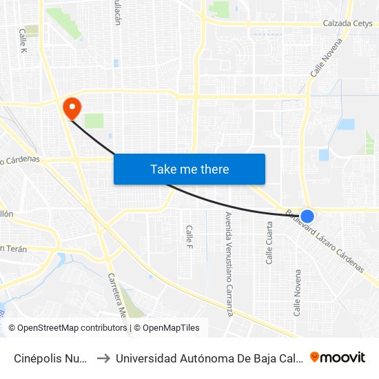 Cinépolis Nueva Mexicali to Universidad Autónoma De Baja California - Campus Mexicali map