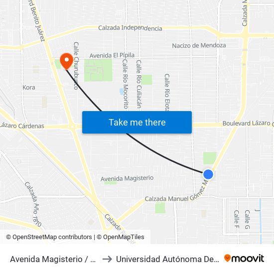 Avenida Magisterio / Calzada Manuel Gómez Morín to Universidad Autónoma De Baja California - Campus Mexicali map