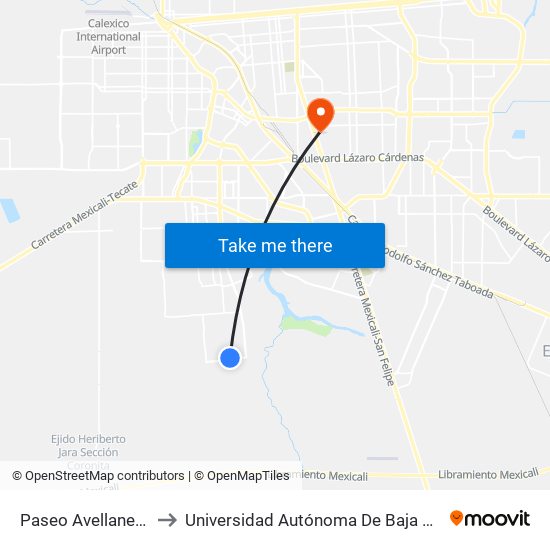 Paseo Avellaneda / Redondela to Universidad Autónoma De Baja California - Campus Mexicali map
