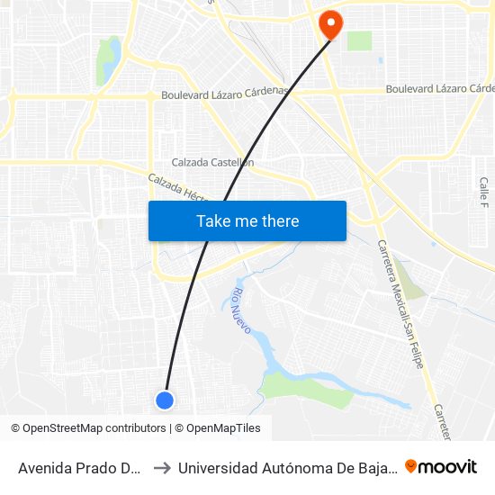 Avenida Prado Del Rey / Redondela to Universidad Autónoma De Baja California - Campus Mexicali map