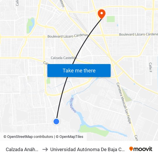 Calzada Anáhuac / Fonelas to Universidad Autónoma De Baja California - Campus Mexicali map