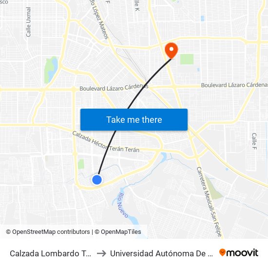 Calzada Lombardo Toledano / Catanzaro Norte to Universidad Autónoma De Baja California - Campus Mexicali map