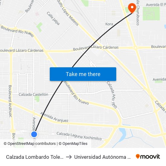 Calzada Lombardo Toledano / Calzada Laguna Xochimilco to Universidad Autónoma De Baja California - Campus Mexicali map