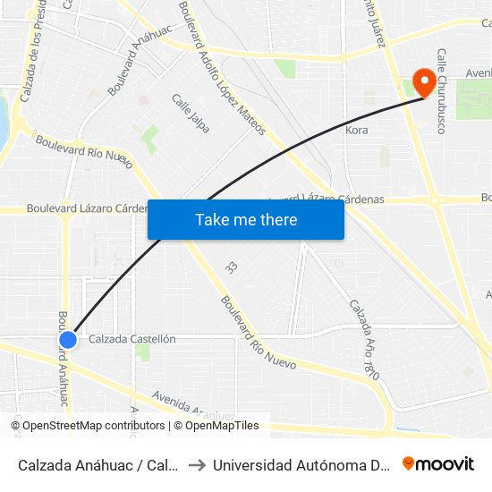 Calzada Anáhuac / Calzada Castellón O Islas Malvinas to Universidad Autónoma De Baja California - Campus Mexicali map