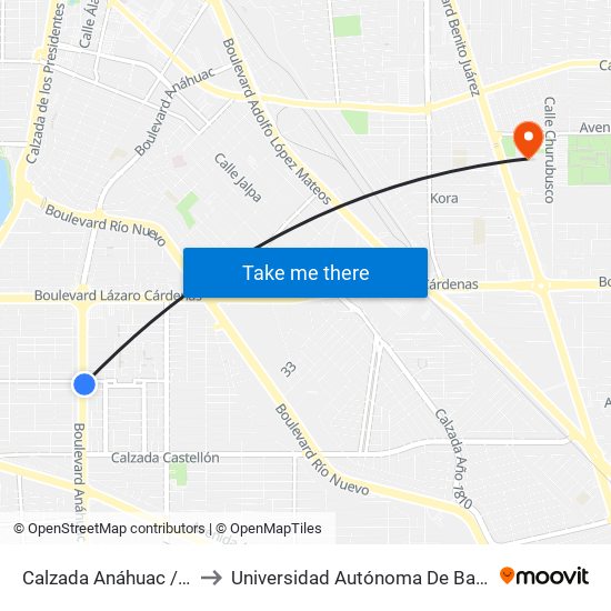 Calzada Anáhuac / Avenida Pontevedra to Universidad Autónoma De Baja California - Campus Mexicali map