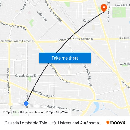 Calzada Lombardo Toledano / Calzada Laguna Xochimilco to Universidad Autónoma De Baja California - Campus Mexicali map