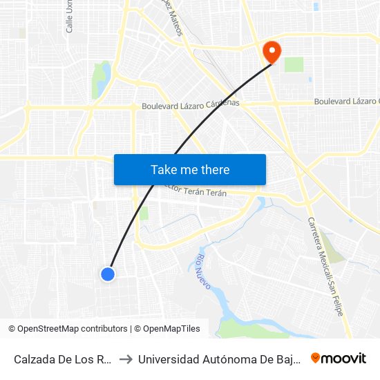 Calzada De Los Reyes / Villarobledo to Universidad Autónoma De Baja California - Campus Mexicali map